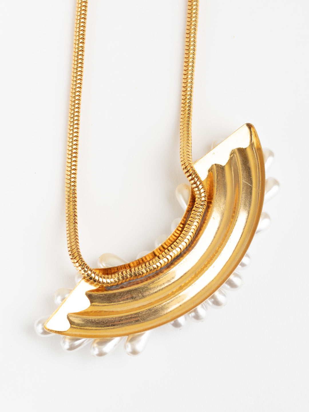 Vintage Faux Pearl and Rhinestone Statement Necklace with Floral Cluster Pendant