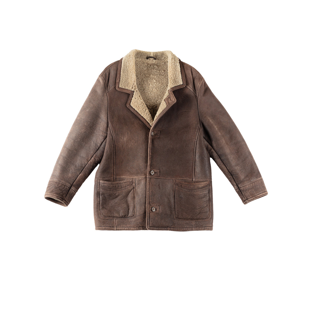 Vintage 80's Men Sheepskin Coat in BrownVN273