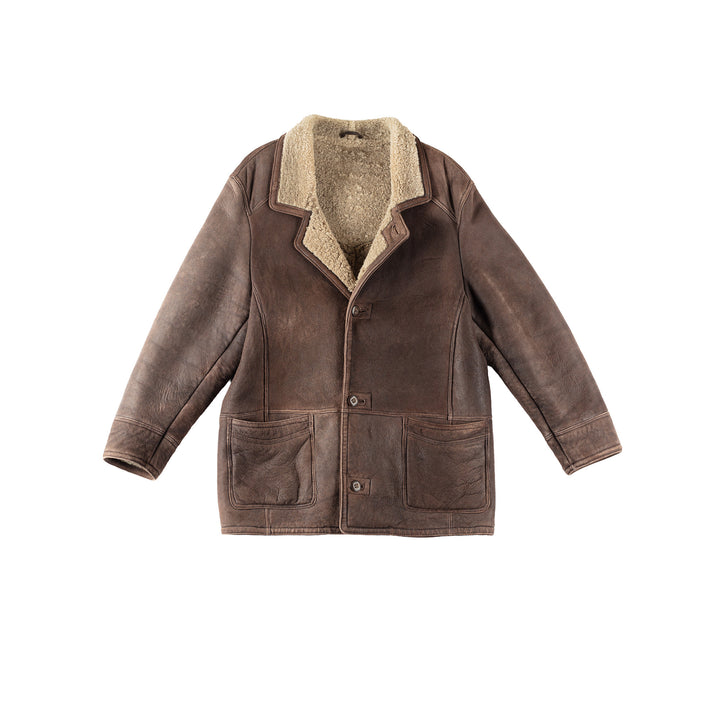 Vintage 80's Men Sheepskin Coat in BrownVN273