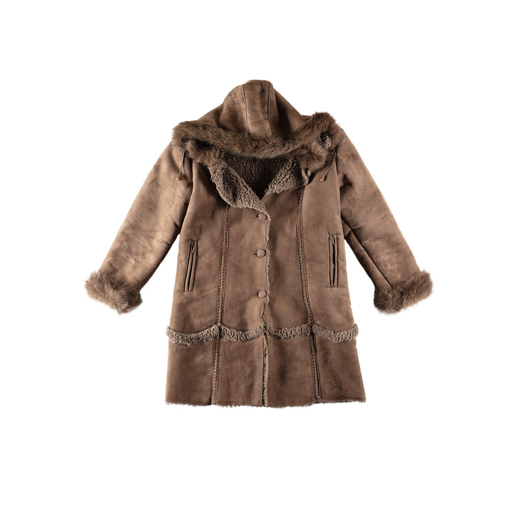 Vintage 70's Women Faux Sheepskin Coat in BrownMN688