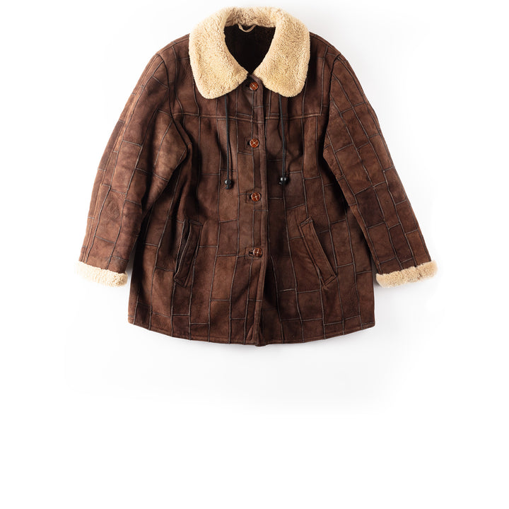 Vintage 80's Women Patchwork Sheepskin Coat in Brown