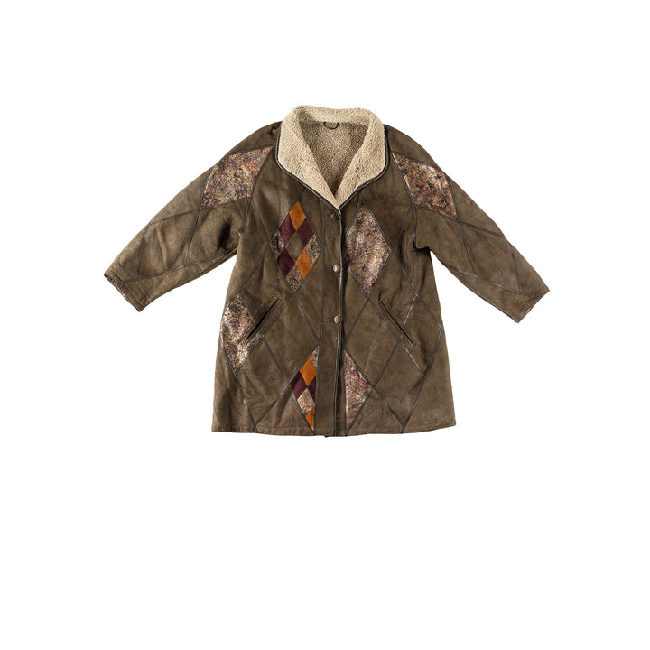 Vintage 80's Women Sheepskin Coat in GreenMN576