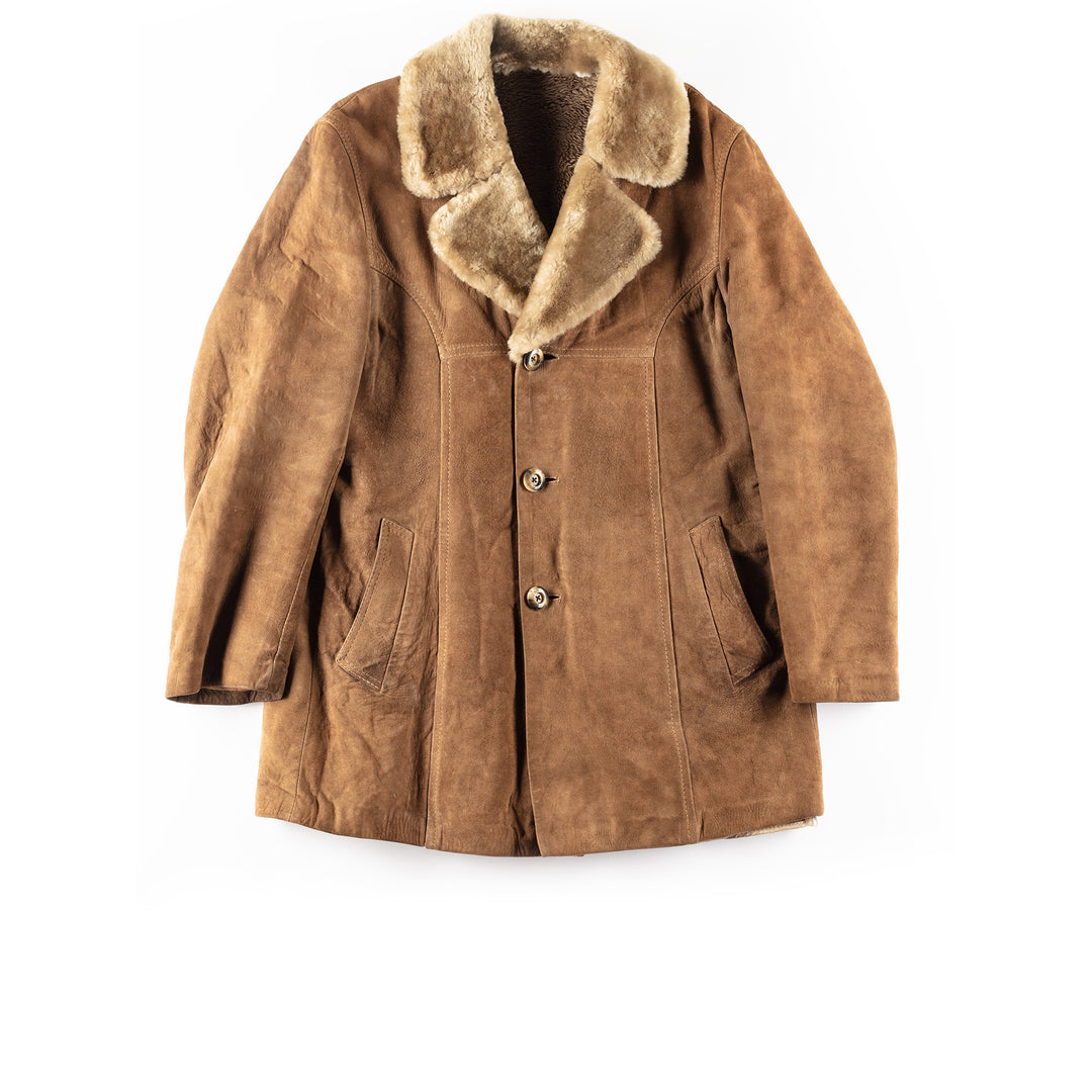 Vintage 70's Men Faux Sheepskin Coat in Brown