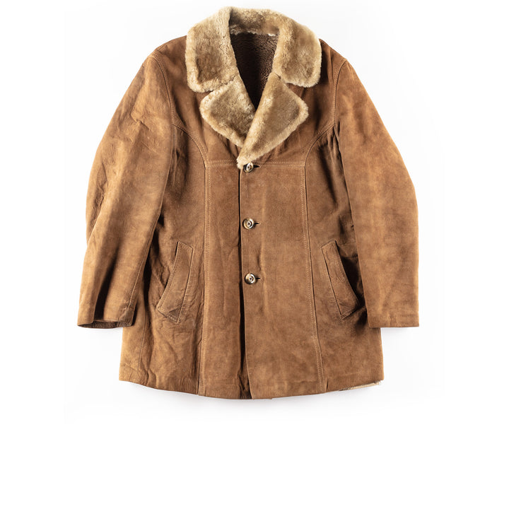 Vintage 70's Men Faux Sheepskin Coat in Brown