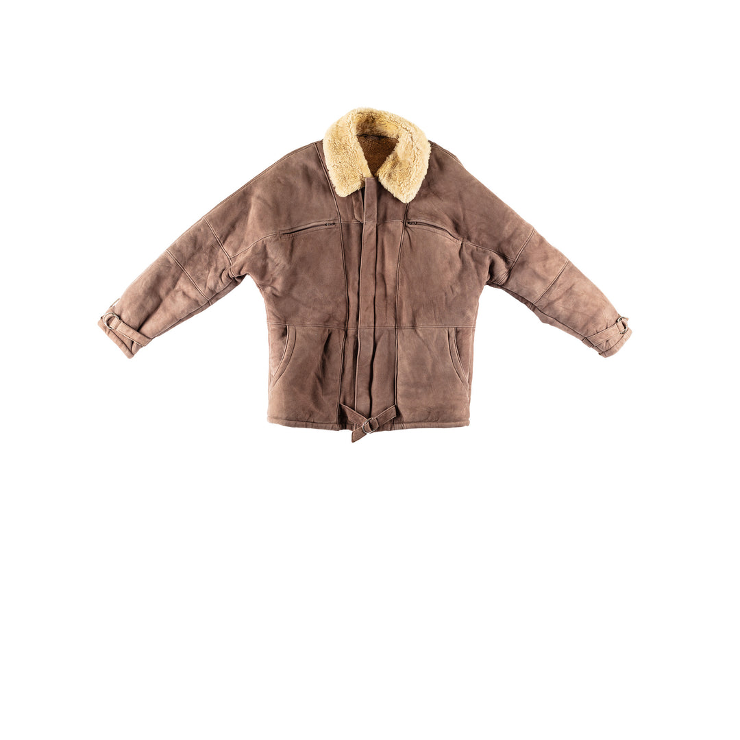Vintage 80's Men Sheepskin Coat in BrownVN753