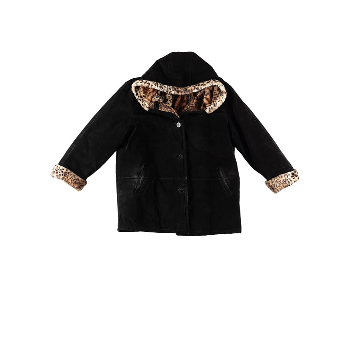 Vintage 80's Women Faux Sheepskin Coat in BlackMN457