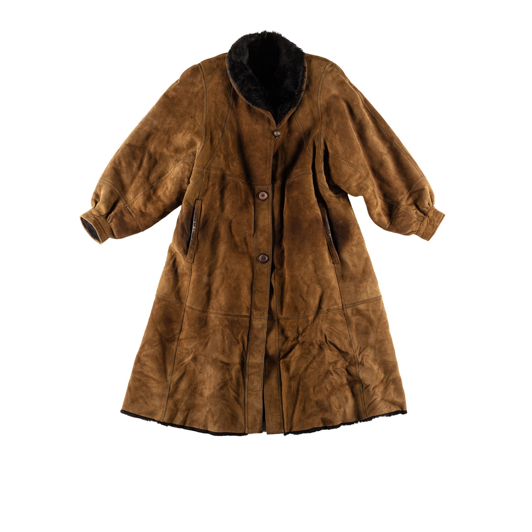 Vintage 80's Women Sheepskin Coat in KhakiMN504