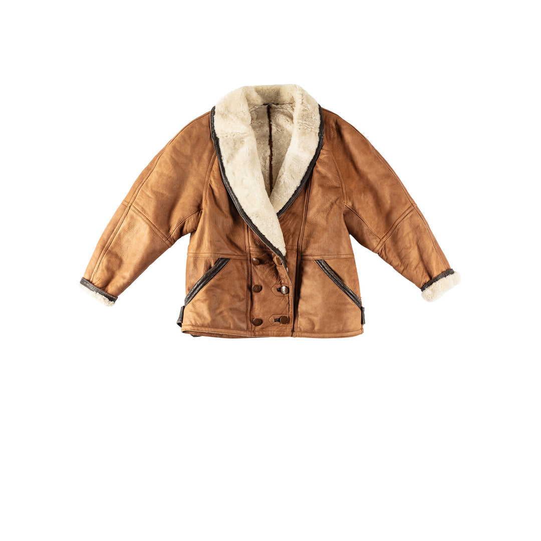Vintage 80's Women Sheepskin Coat in BrownMN589
