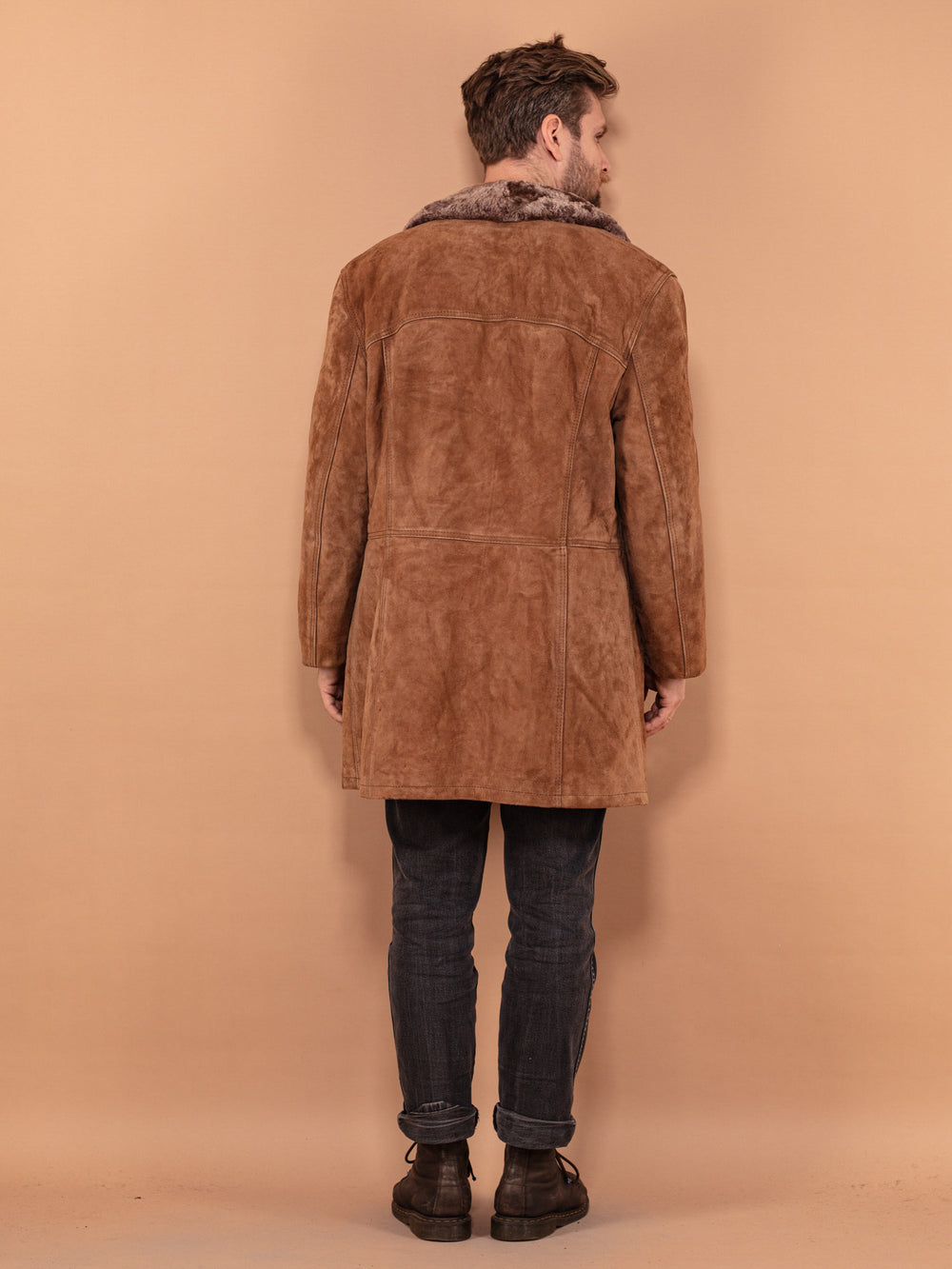 Vintage 70's Men Suede Sherpa Coat in Beige - NorthernGrip