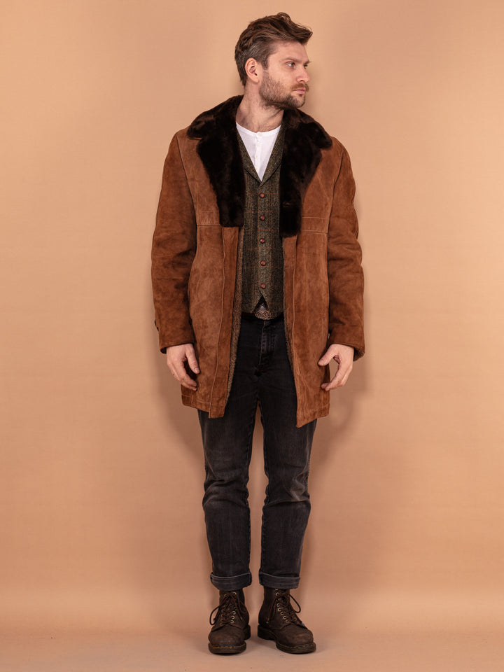 Vintage 70's Men Suede Sherpa Coat in Brown - NorthernGrip