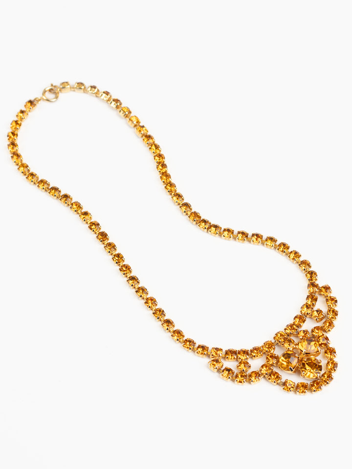 Vintage 50s Gold-Tone Amber Rhinestone Necklace