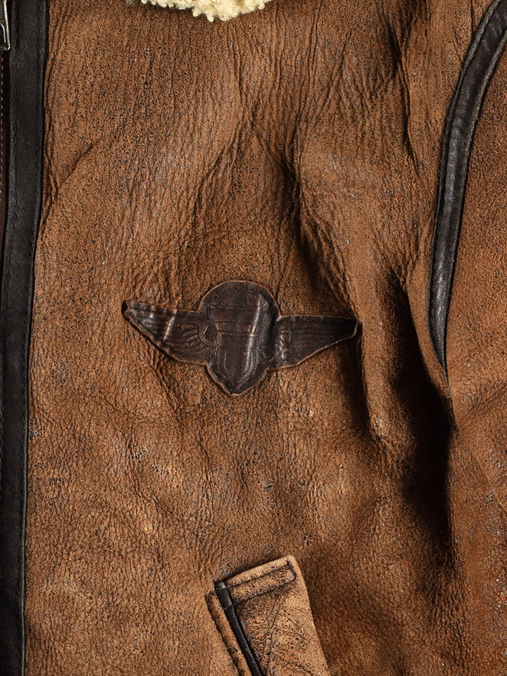 Vintage 80's Men Sheepskin Jacket in BrownVN782
