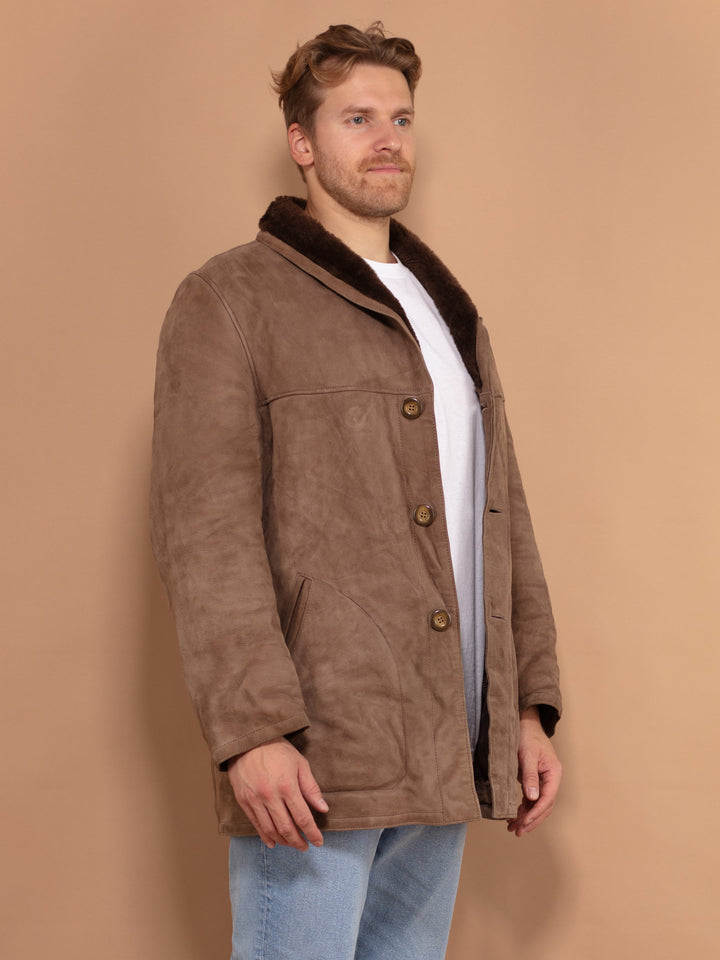 Vintage 70's Men Sheepskin Coat in Beige - NorthernGrip