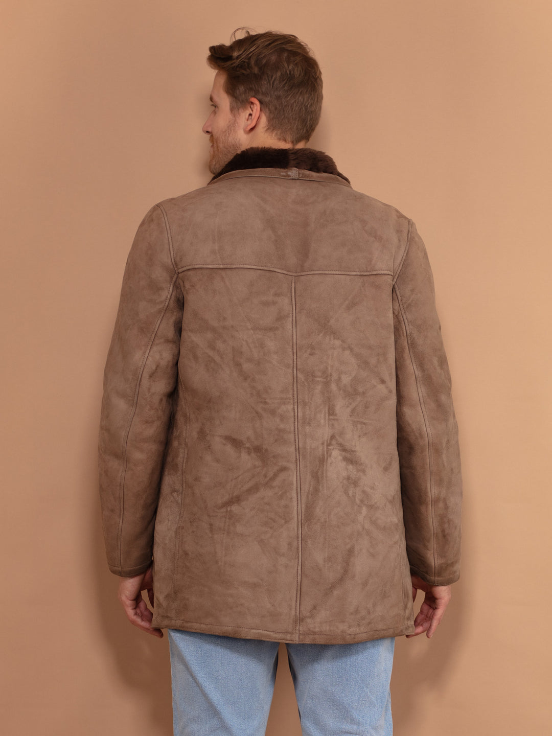 Vintage 70's Men Sheepskin Coat in Beige - NorthernGrip