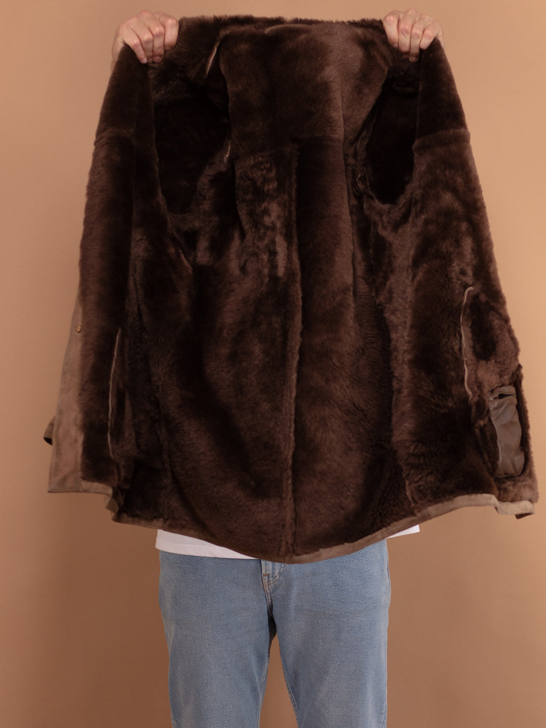 Vintage Shearling Coat 70s, Size Medium, Vintage Men Sheepskin Coat, Boho Style Warm Winter Coat, Beige Suede Coat, Gift for Men
