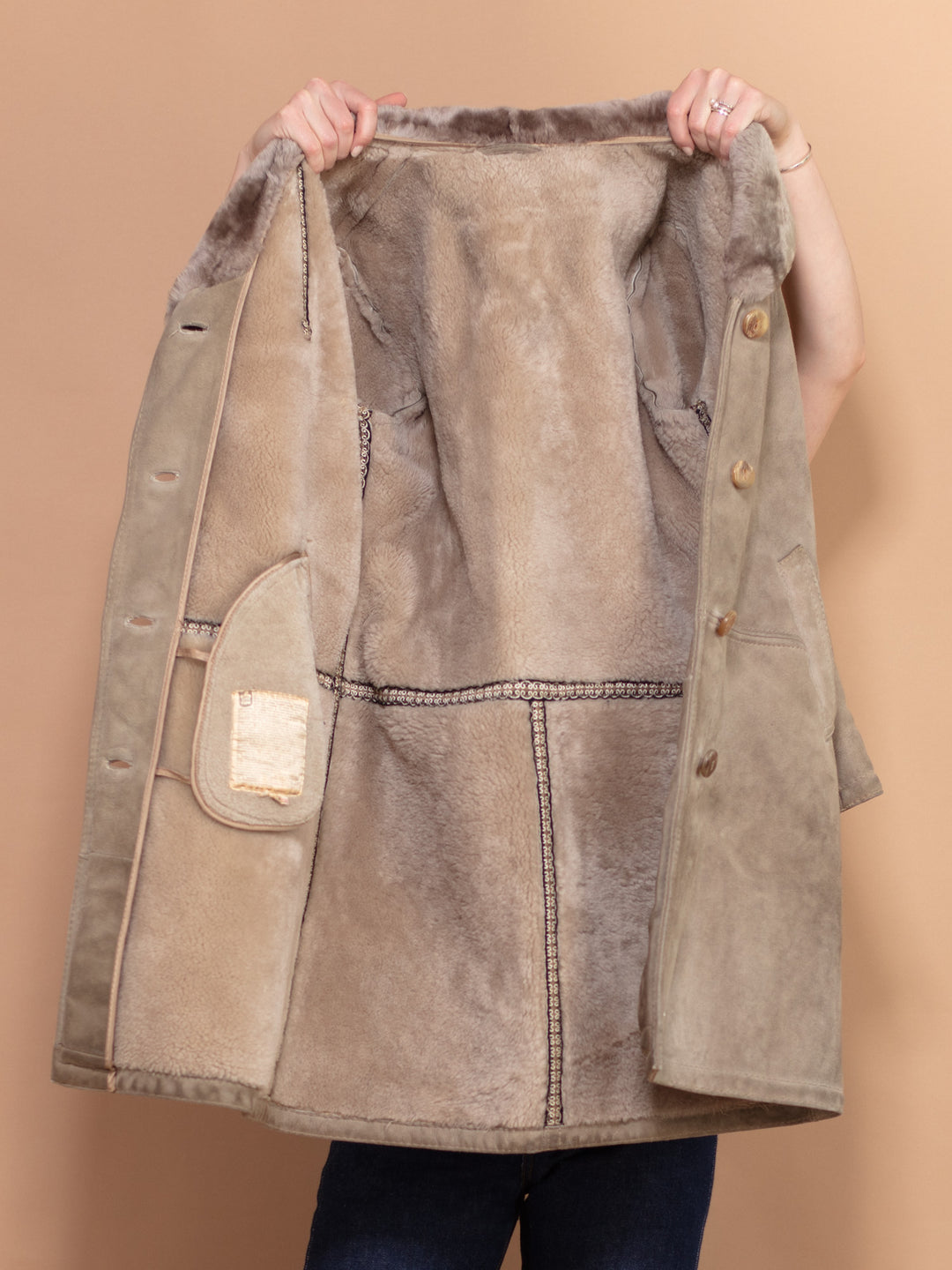 Sheepskin Shearl Coat, Size Medium, Vintage 70's Brown Sheepskin Fur Winter Coat, Sheepskin Suede Coat, Boho Western Hippie Style Outerwear