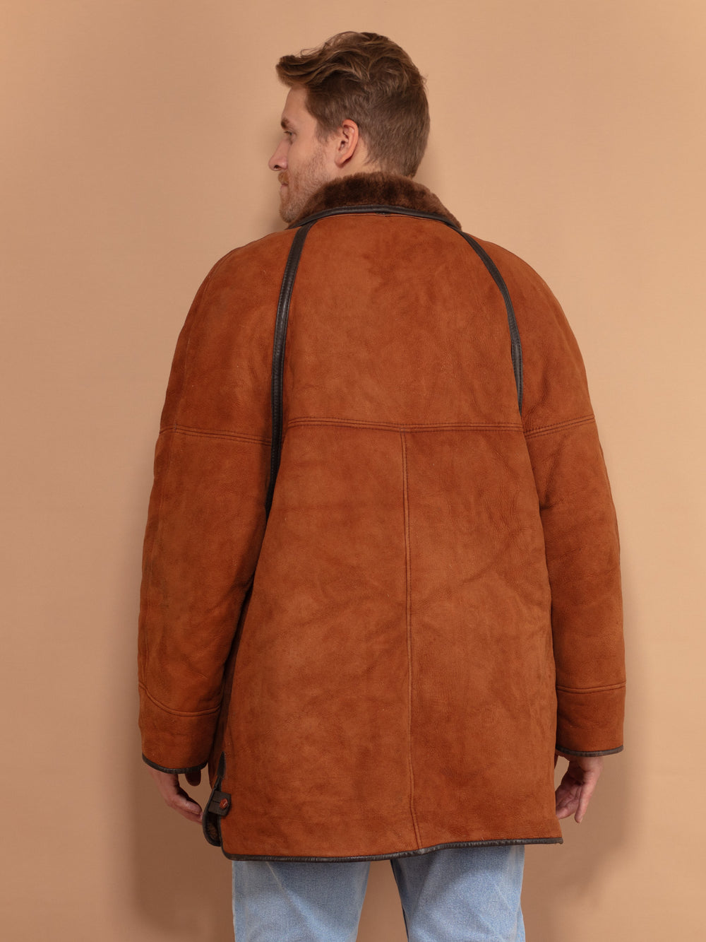 Vintage 70's Men Sheepskin Coat in Brown - NorthernGrip