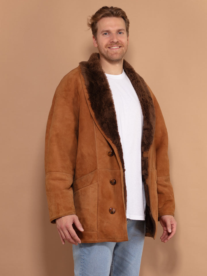 Vintage 70's Men Sheepskin Coat in Light Brown - NorthernGrip