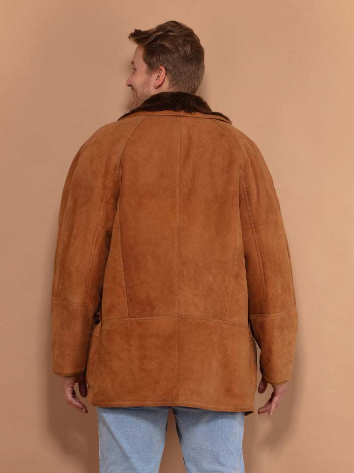 Vintage 70's Men Sheepskin Coat in Light Brown - NorthernGrip