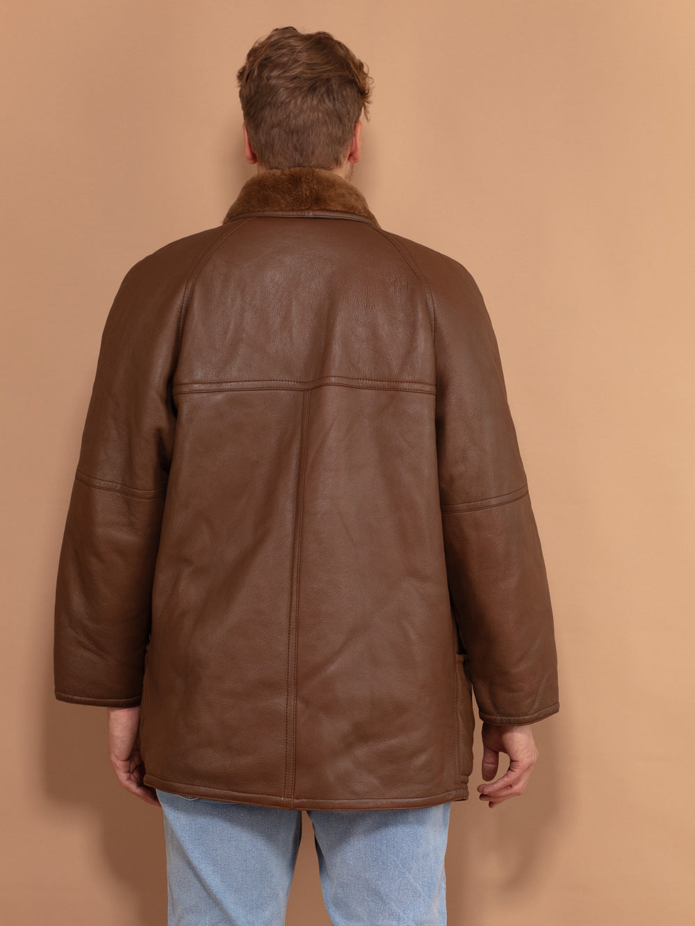 Vintage 70's Men Sheepskin Coat in Brown - NorthernGrip