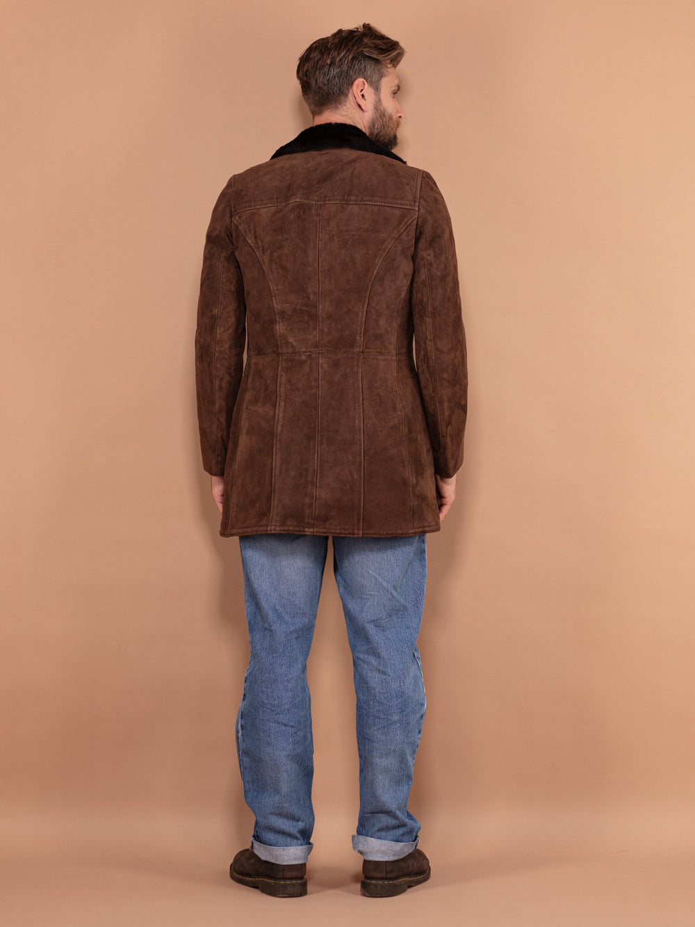 Vintage 70's Men Sherpa Lined Suede Coat in Brown - NorthernGrip