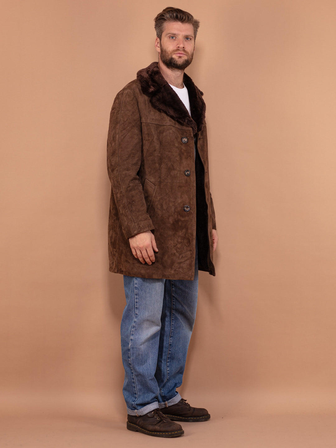 Vintage 70's Men Suede Coat in Brown - NorthernGrip