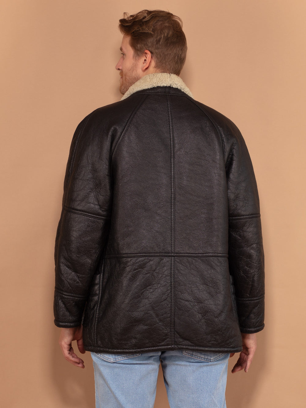Vintage 80's Men Shearling Coat in Black - NorthernGrip