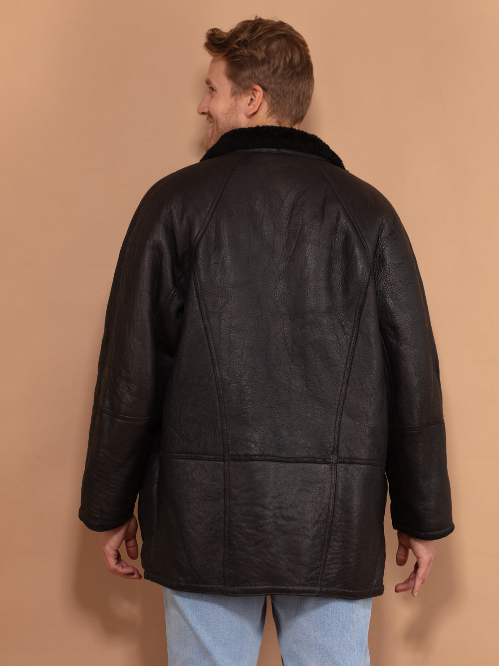 Vintage 80's Men Sheepskin Coat in Black - NorthernGrip