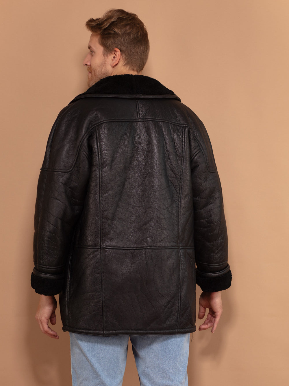 Vintage 80's Men Sheepskin Coat in Black - NorthernGrip