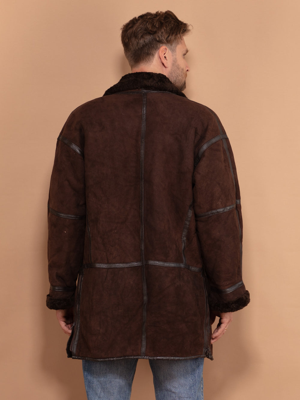 Vintage 80's Men Shearling Coat in Brown - NorthernGrip