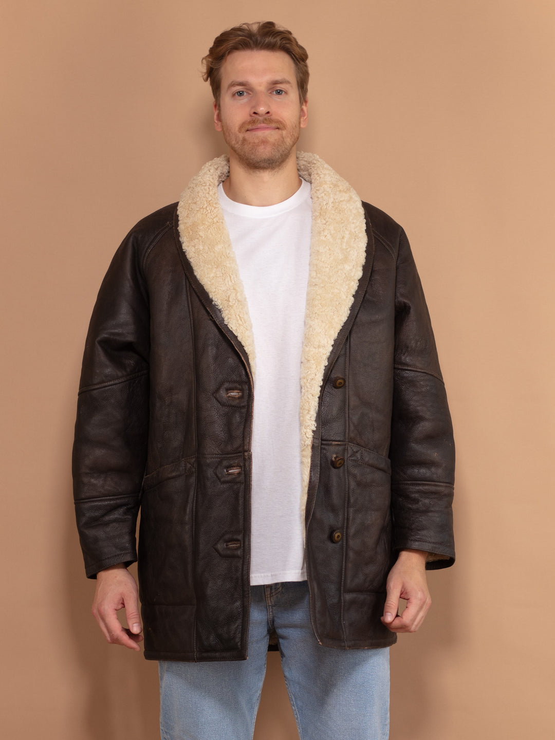 Vintage Sheepskin Coat 80s Brown, Size Medium M, Classic Boho Style Lambsfur Coat, Vintage Shearling Coat, Warm Coat, Timeless Winterwear