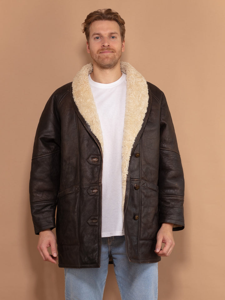 Vintage 80's Men Sheepskin Coat in Brown - NorthernGrip