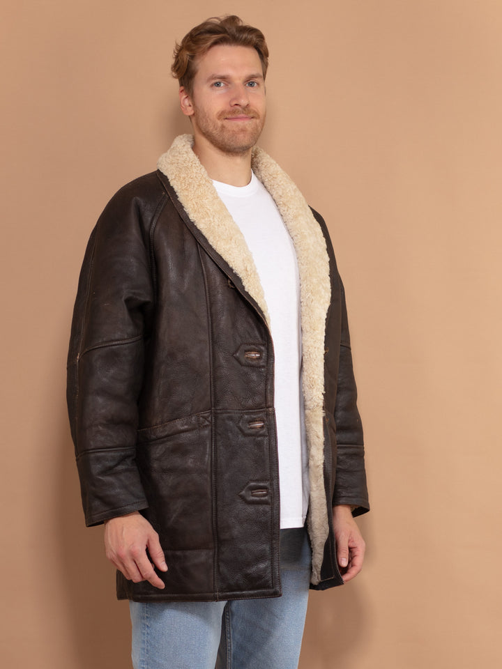 Vintage Sheepskin Coat 80s Brown, Size Medium M, Classic Boho Style Lambsfur Coat, Vintage Shearling Coat, Warm Coat, Timeless Winterwear