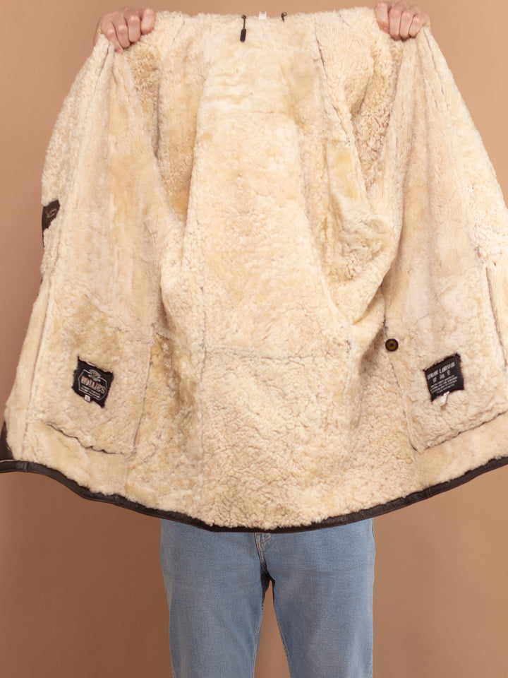 Vintage 80's Men Sheepskin Coat in Brown - NorthernGrip