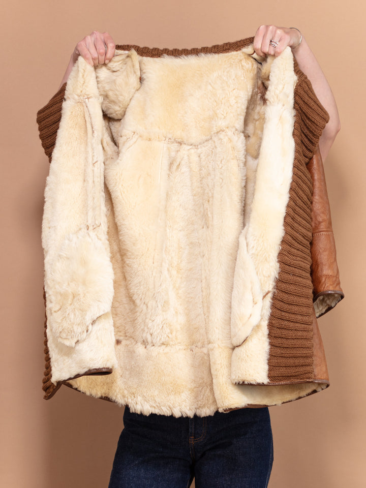 Oversized Sheepskin Coat 80s, Size XL, Shearling Suede Coat, Western Style Sheepskin Overcoat, Vintage Outerwear, Sustainable Clothing