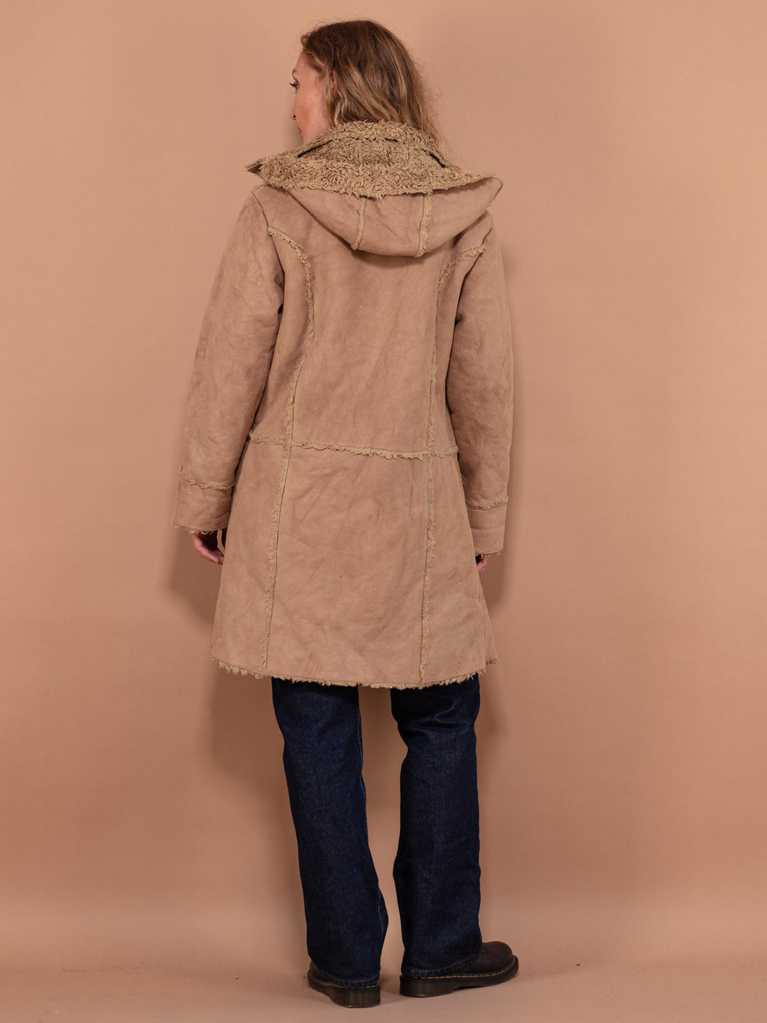 Vintage 90's Faux Sheepskin Coat in Beige - NorthernGrip