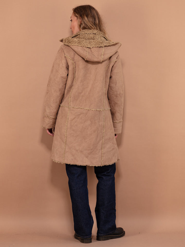 Vintage 90's Faux Sheepskin Coat in Beige - NorthernGrip
