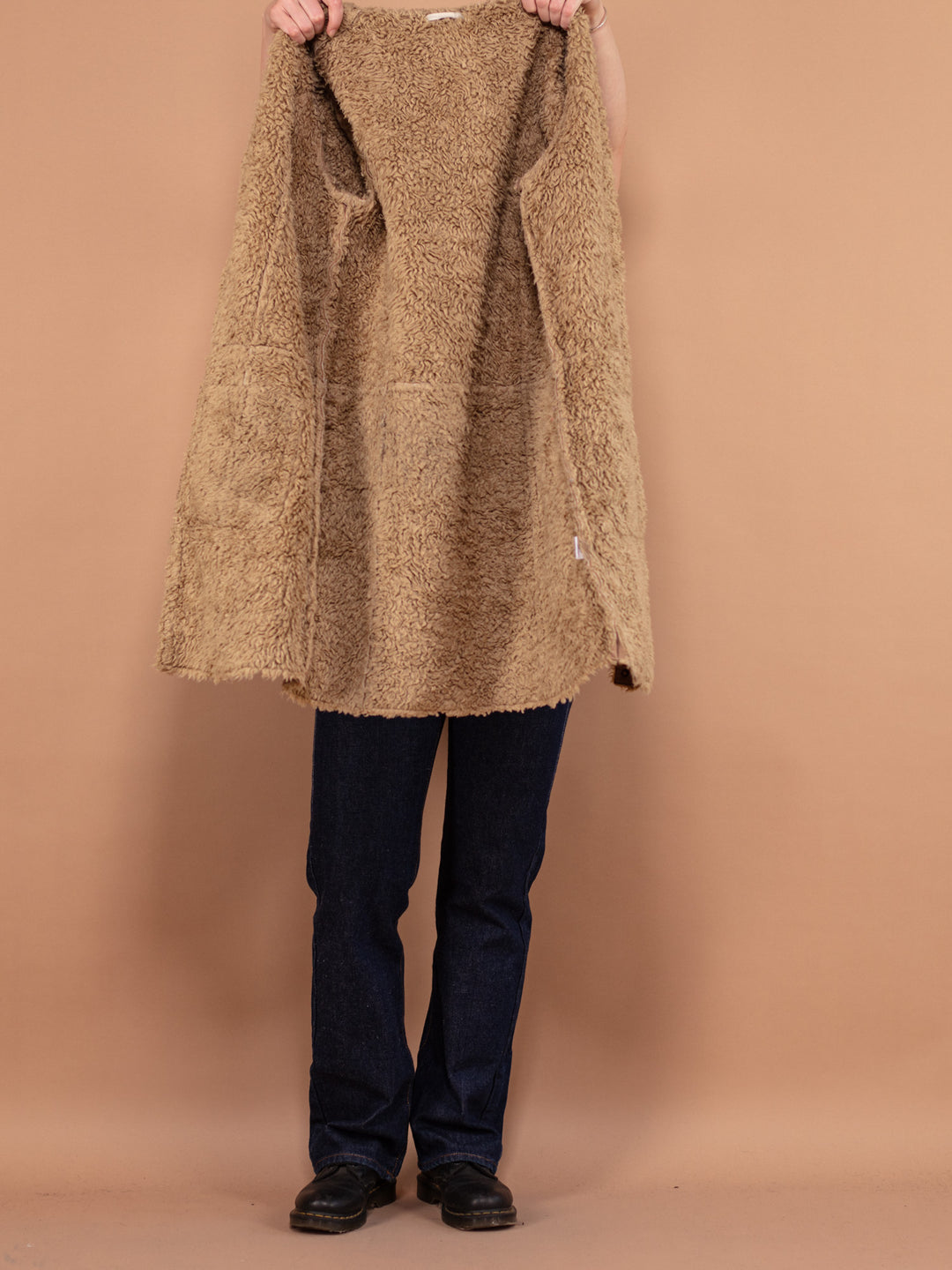 Vintage 90's Faux Sheepskin Coat in Beige - NorthernGrip