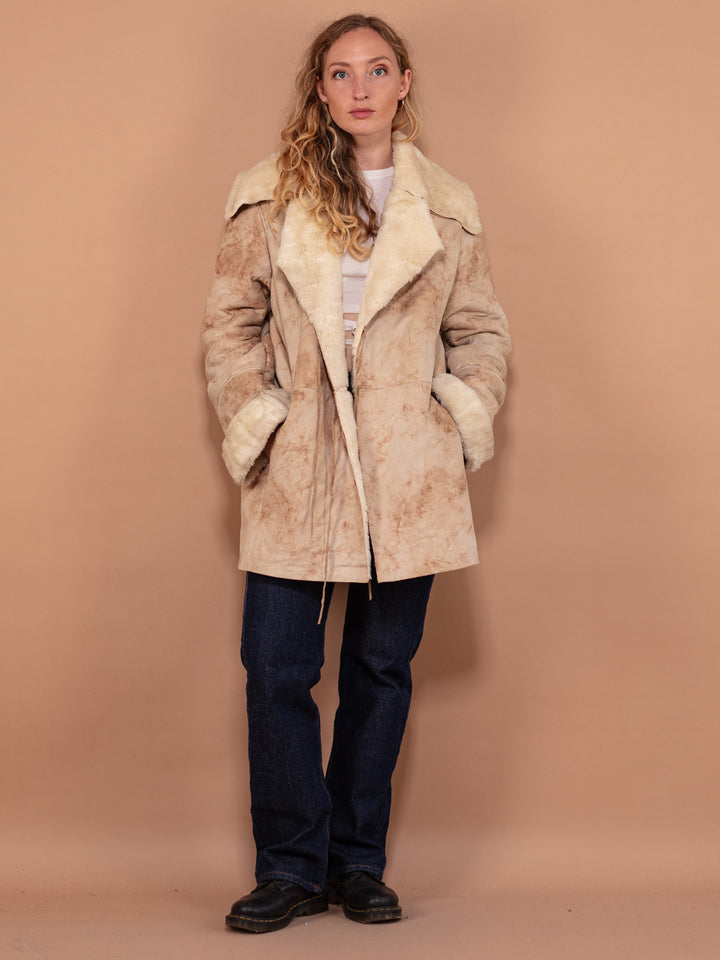 Vintage 90's Faux Penny Lane Coat in Beige - NorthernGrip