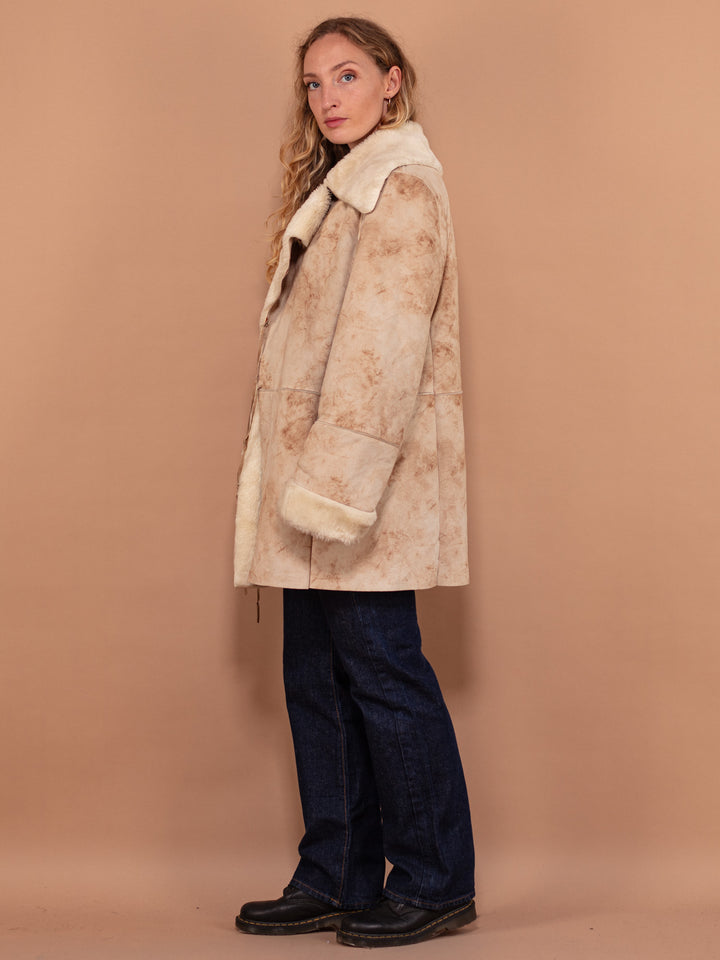 Vintage 90's Faux Penny Lane Coat in Beige - NorthernGrip