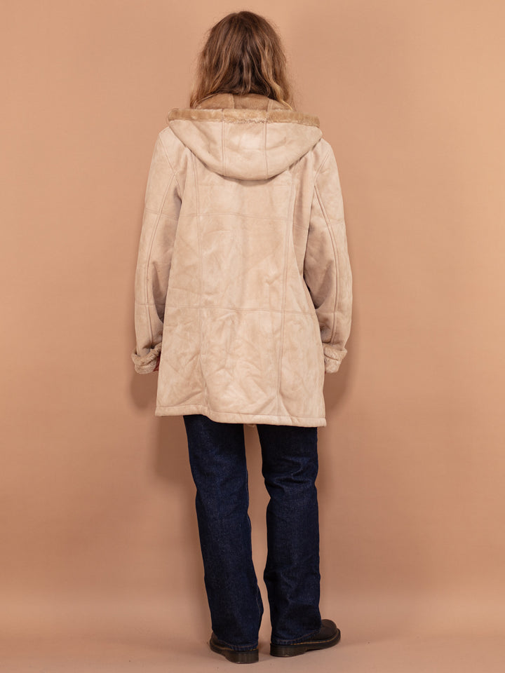 Vintage 90's Faux Sheepskin Coat in Beige - NorthernGrip