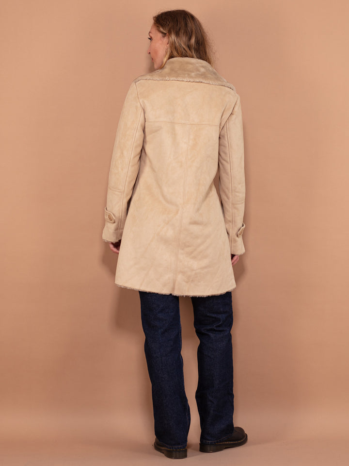 Vintage 00's Faux Sheepskin Coat in Beige - NorthernGrip