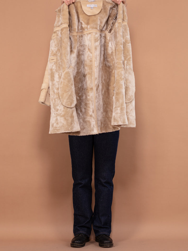Vintage 00's Faux Sheepskin Coat in Beige - NorthernGrip