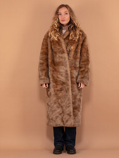 Faux Fur Coat 80's, Size L Beige Fur Coat, 80s Luxurious Coat, Retro Fur Overcoat, Eco Friendly Coat, Cruelty Free Sustainable Clothing