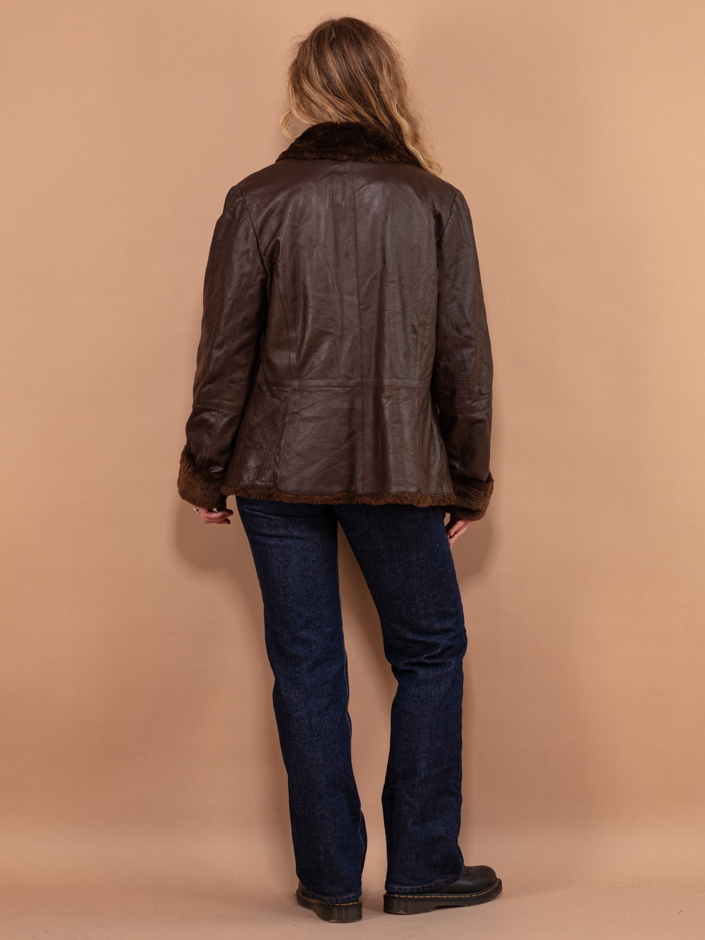 Vintage 90's Women Faux Sheepskin Jacket in Brown - NorthernGrip