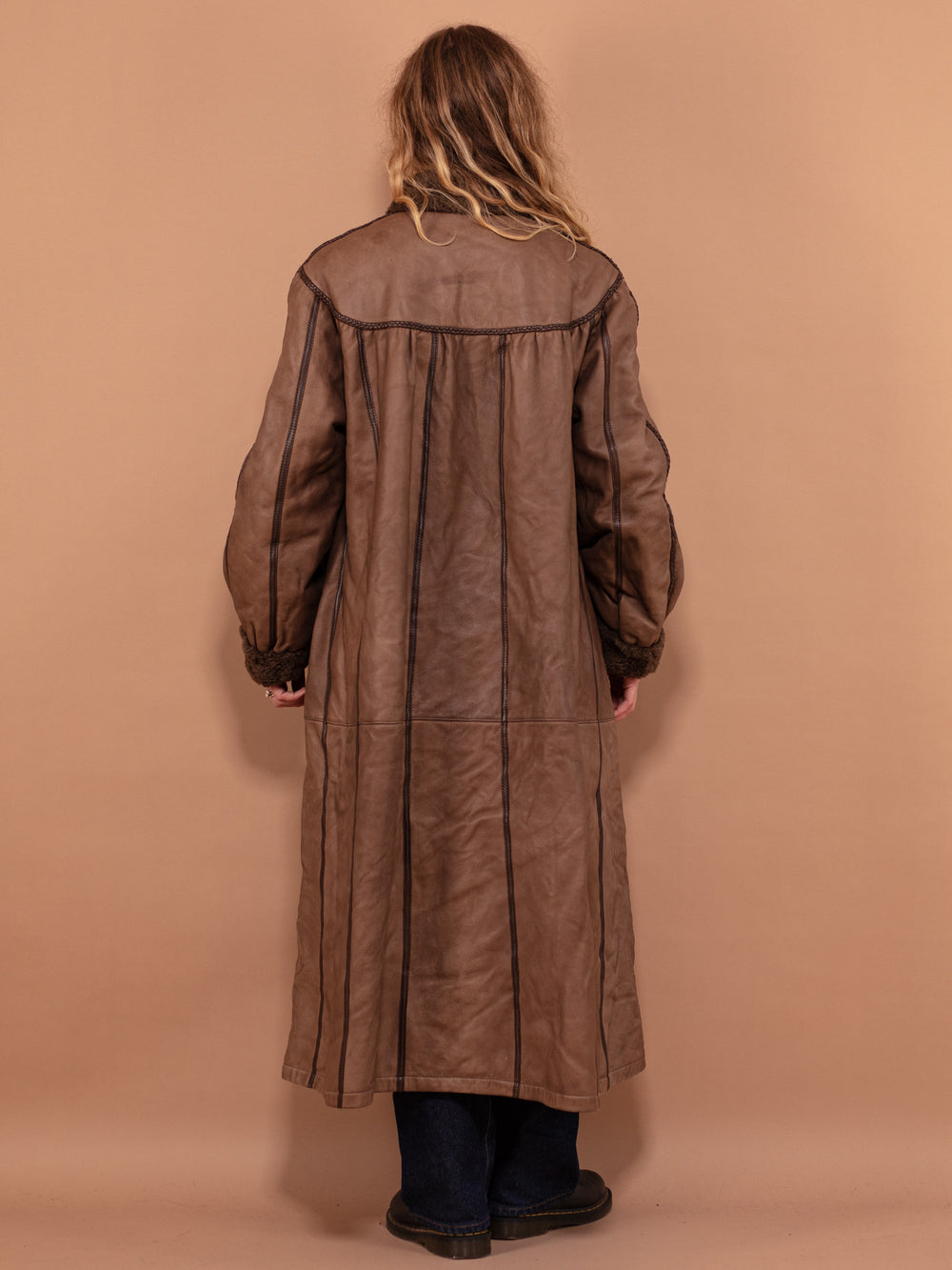 Vintage 80's Women Sheepskin Maxi Coat in Brown - NorthernGrip