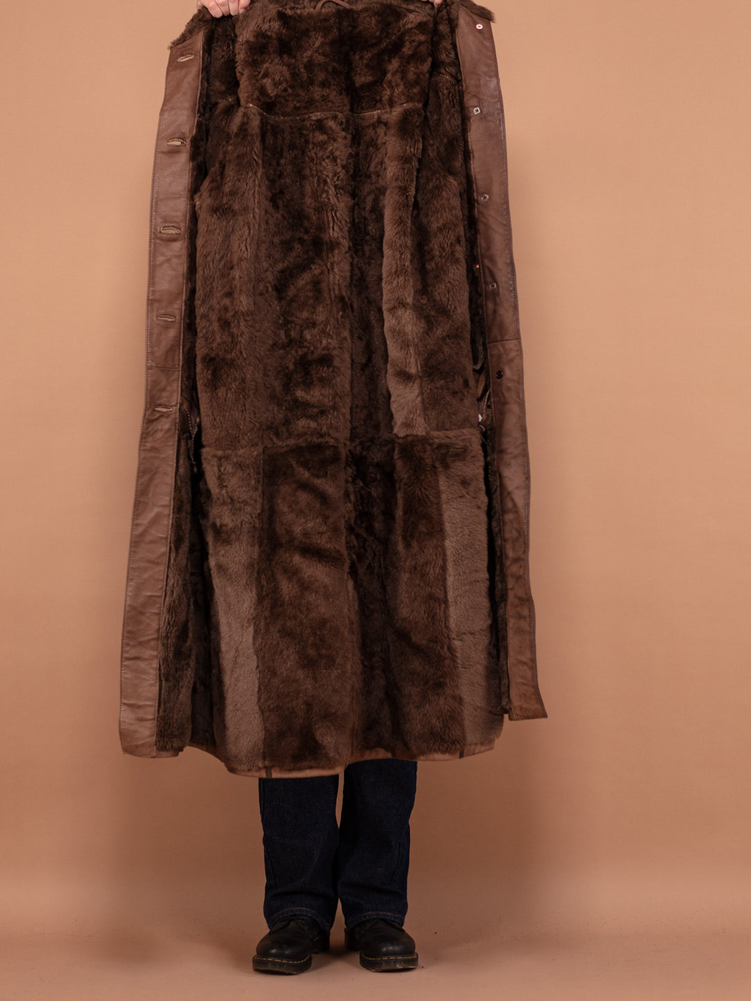 Sheepskin Long Coat, Size Large XL Warm Shearling Fur Coat, Brown Sheepskin Overcoat, Oversized Sheepskin Coat, Penny Lane, Winter Outerwear