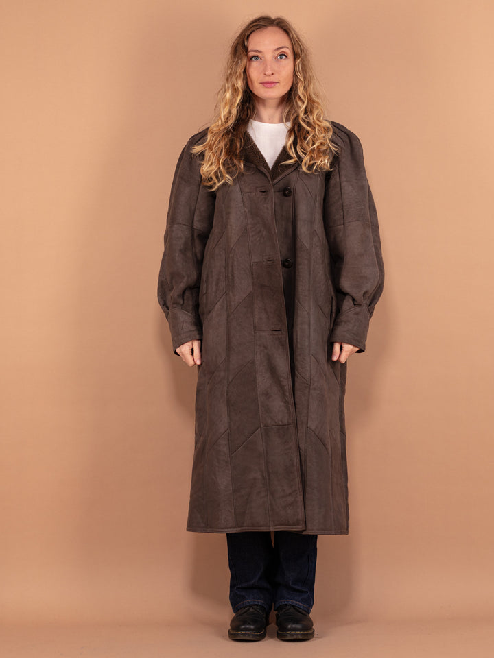 Vintage 80's Women Oversized Sheepskin Coat in Brown - NorthernGrip