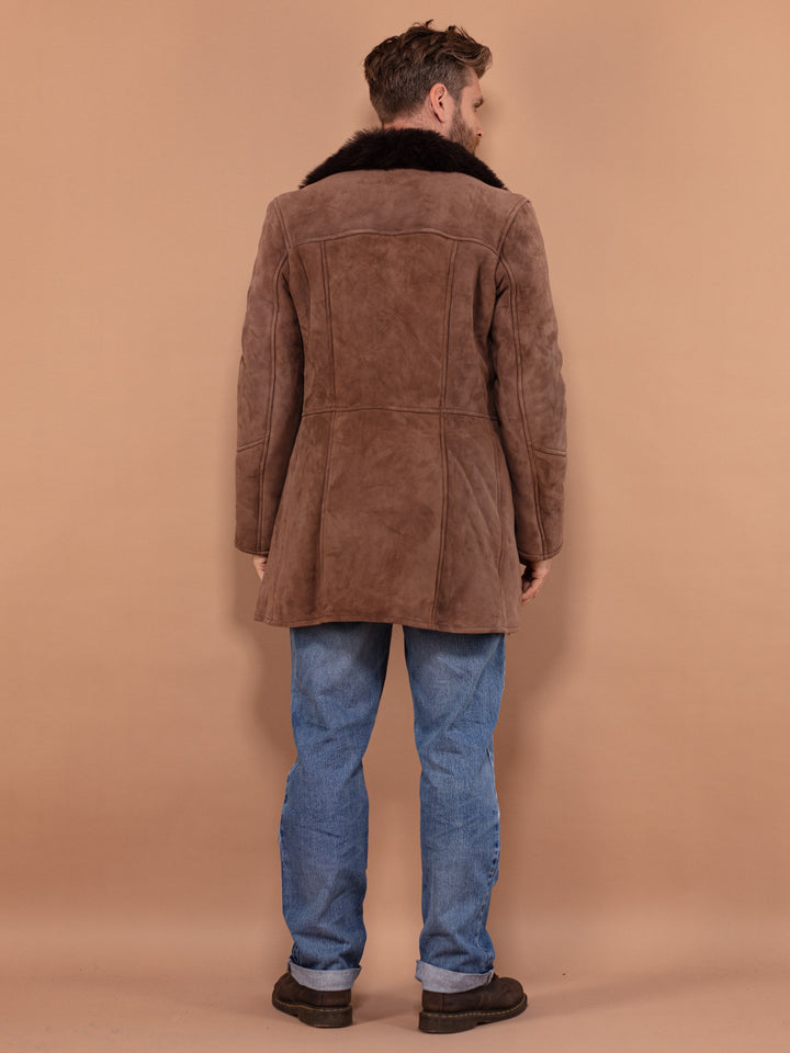 Vintage 70's Men Sheepskin Coat in Brown - NorthernGrip