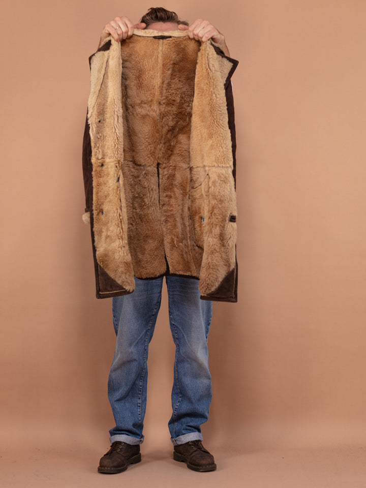 70's Men Sheepskin Coat, Size M Shearling Overcoat, Western Outerwear, Winter Suede Coat, Shearling Coat, Men Shearl Coat, Gift For Him